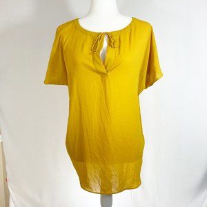 LOFT Yellow Short Sleeve Key Hole Top Size L